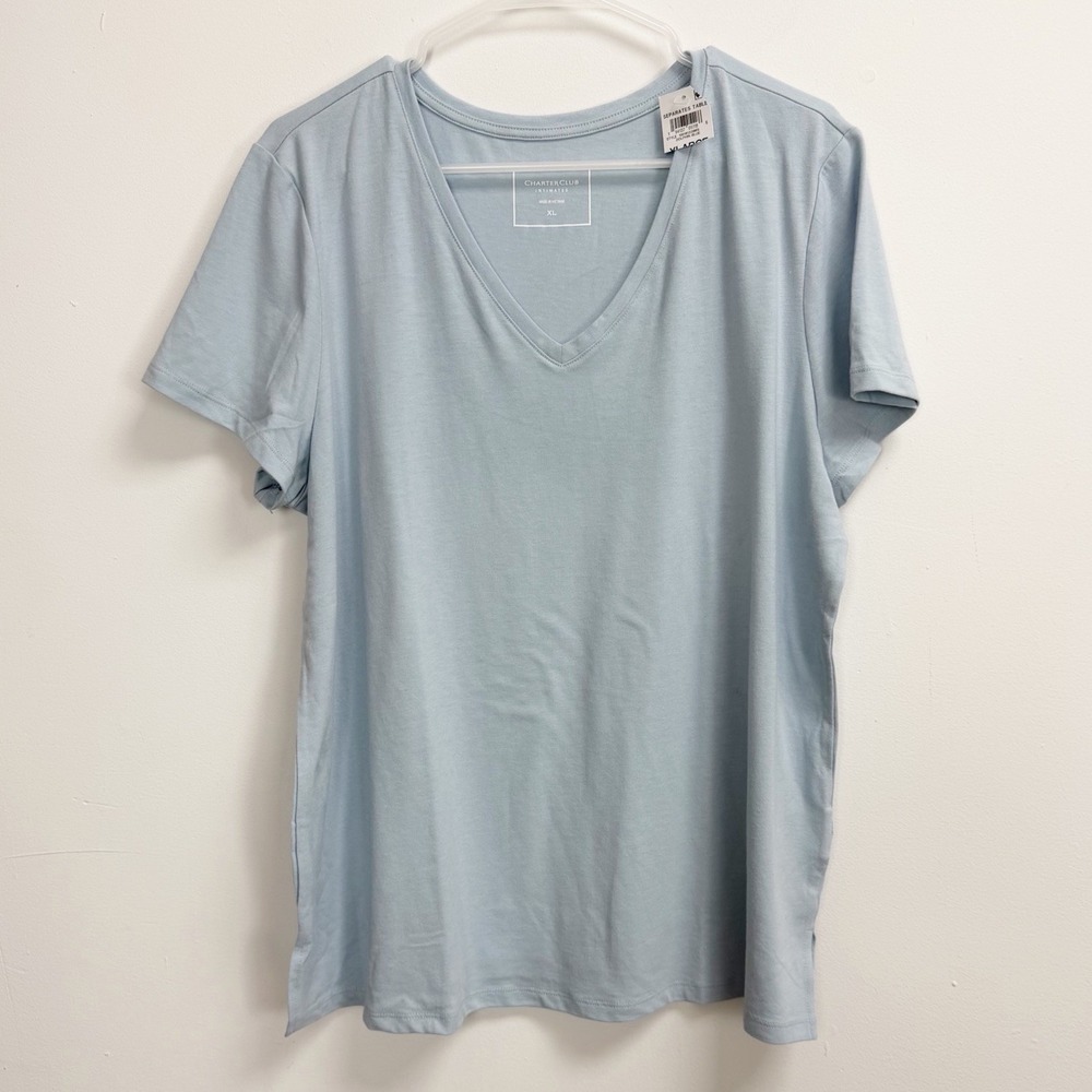 Charter Club Shirt Womens XL Blue Short Sleeve PJs Pajama Sleep Top NWT